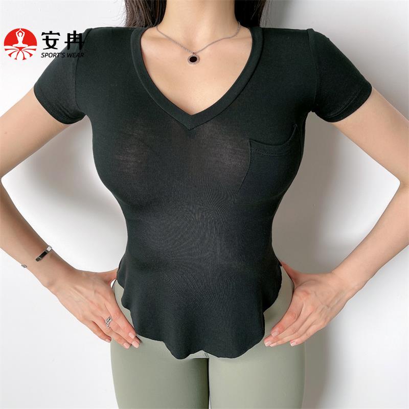 Áo thun thể thao ANRAN ngắn tay cổ chữ V quyến rũ thời trang dành cho nữ