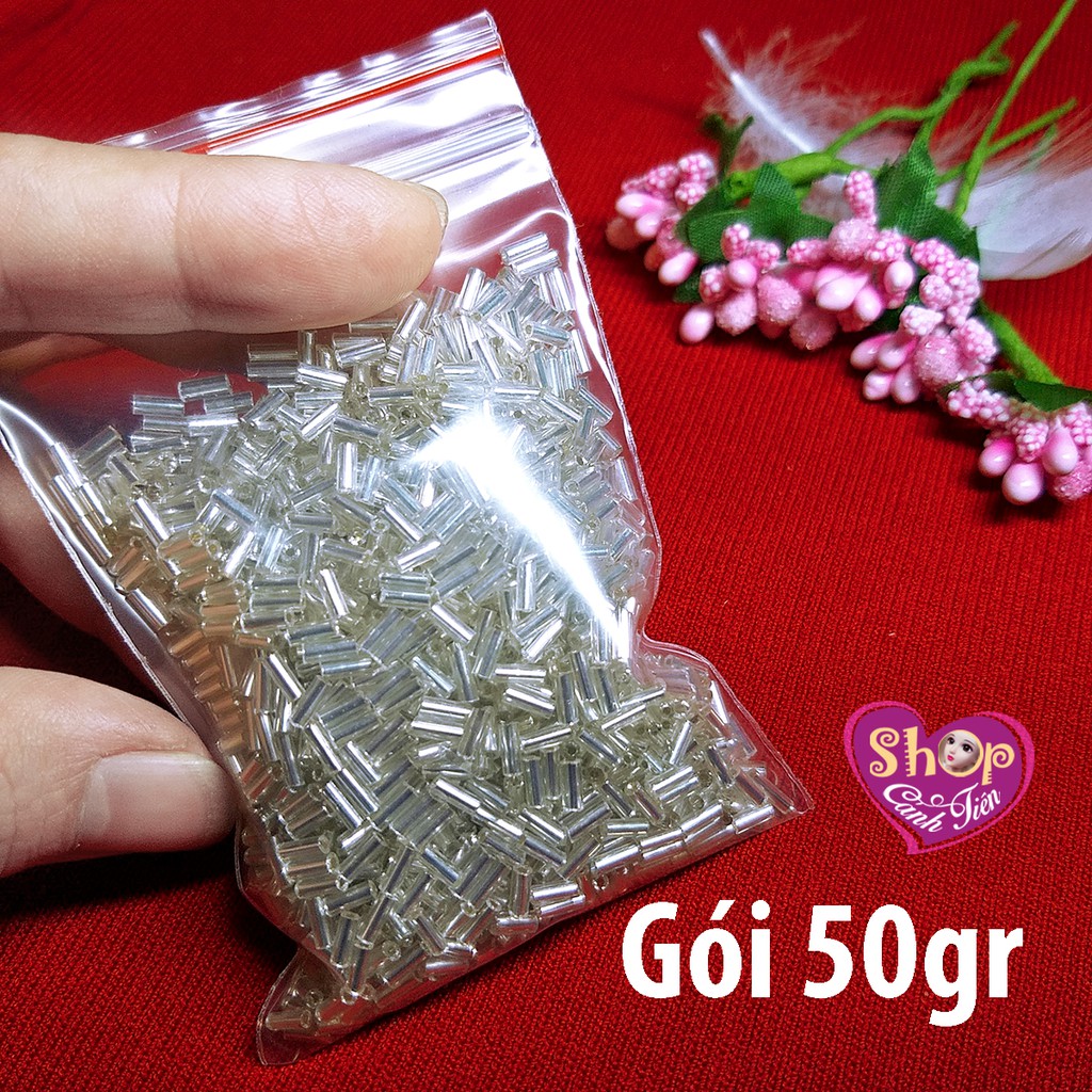 Túi 50gr Hạt cườm Trúc Đủ màu Trong suốt Lõi bạc lấp lánh - Nguyên liệu Đính hạt thủ công tiện lợi