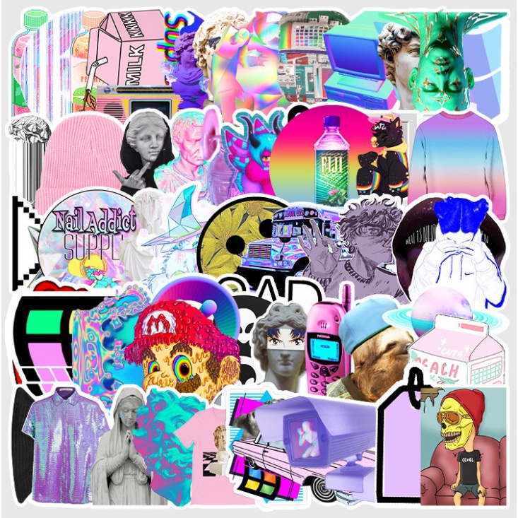 [Set 58 Cái] Sticker phong cách trìu tượng dán trang trí mũ bảo hiểm, vali, máy tính laptop - MP.030