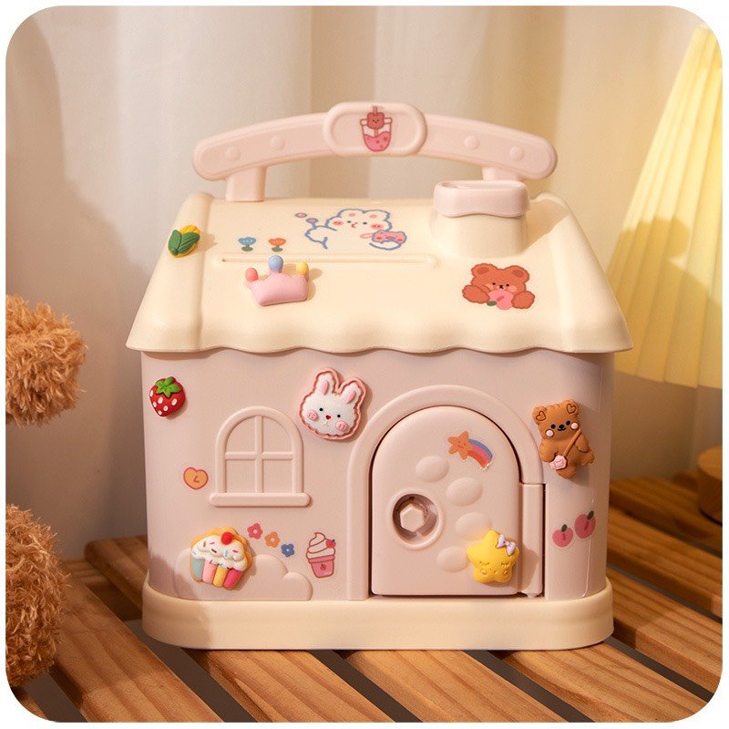 NGÔI NHÀ ĐỰNG TIẾT KIỆM CHO BÉ YÊU TẶNG KÈM 5 tấm sticker dán  + 5 CHARM 3D