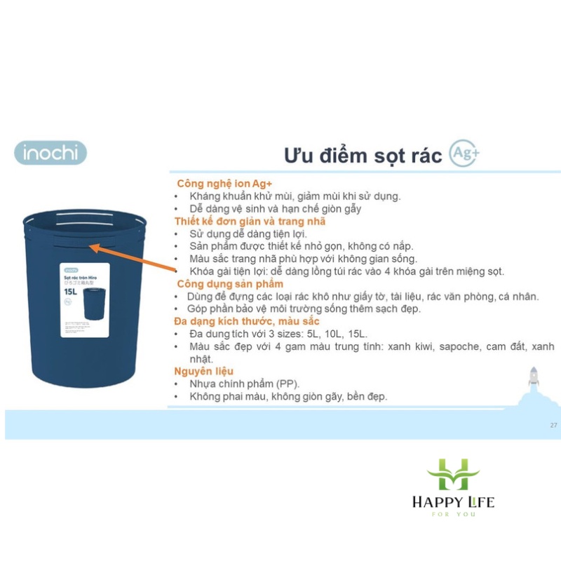 Thùng rác mini, sọt rác nhựa INOCHI Hiro 5L, 10L, 15L  tiêu chuẩn Nhật Bản - Happy Life 4U