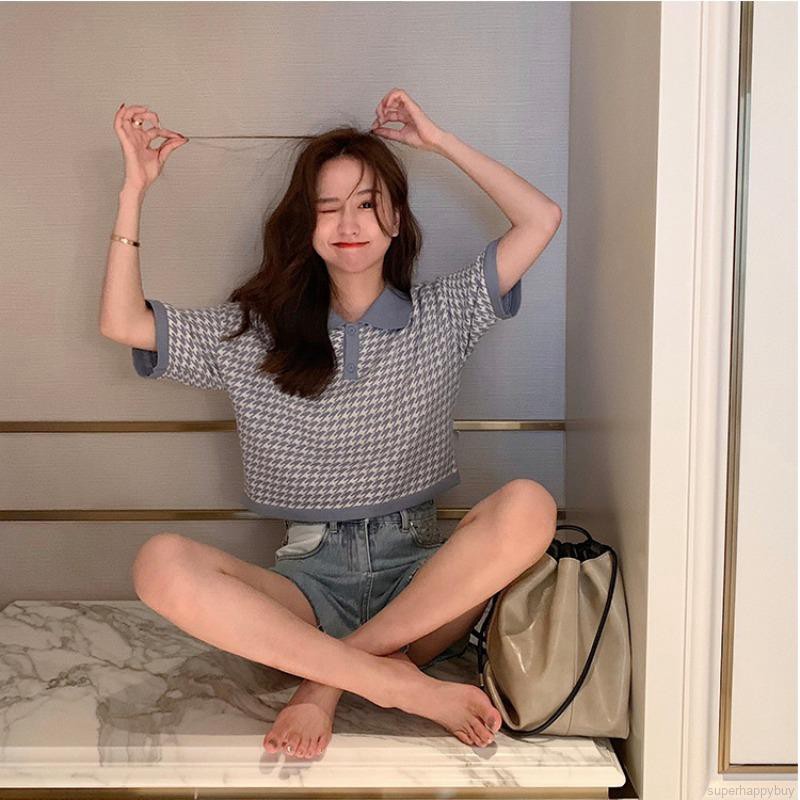 Áo sơ mi tay ngắn dáng rộng hoạ tiết sọc ca-rô cho phái nữ