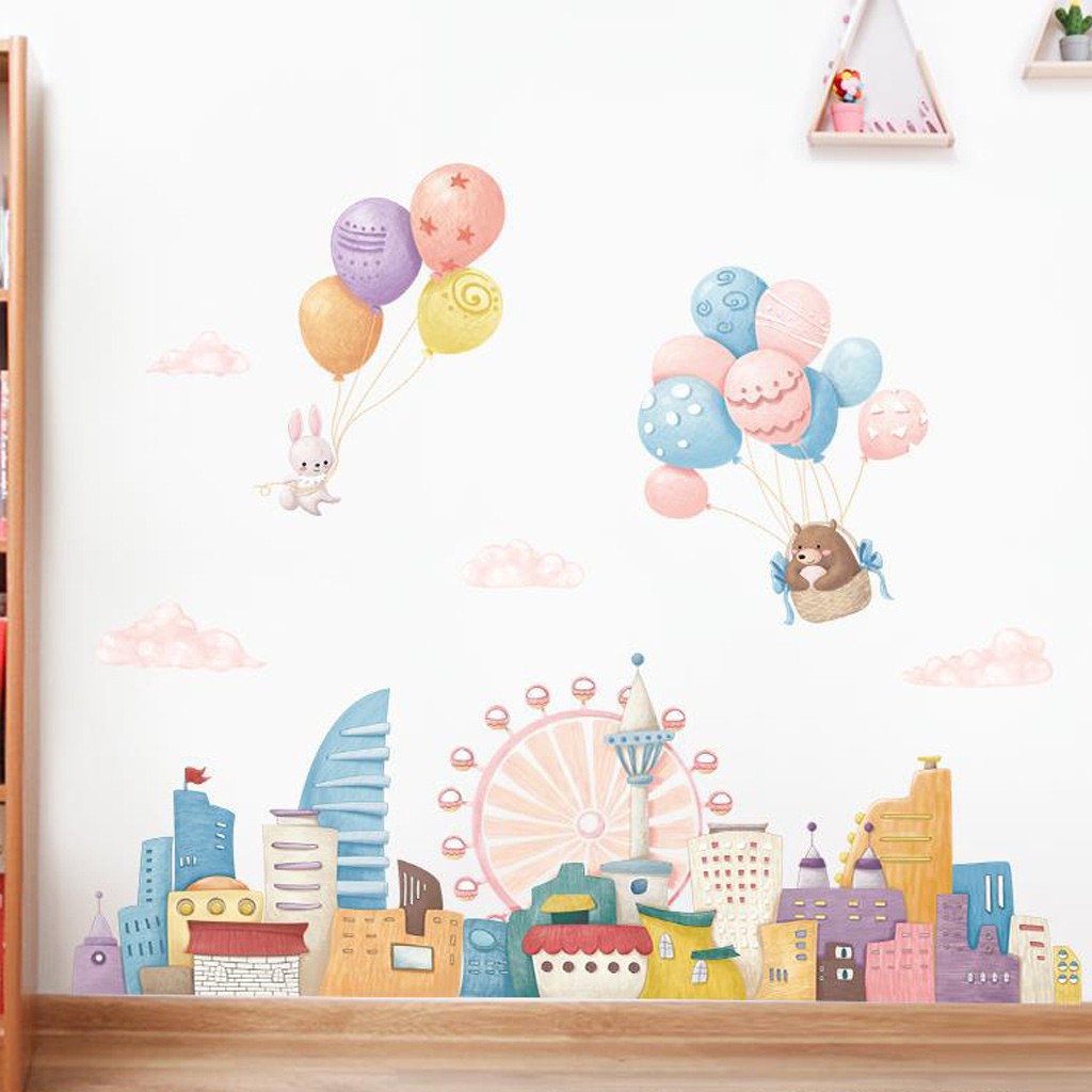 Decal dán tường cho bé yêu, decal trang trí phòng ngủ, lớp học cho bé (C62: Lâu đài sắc màu)