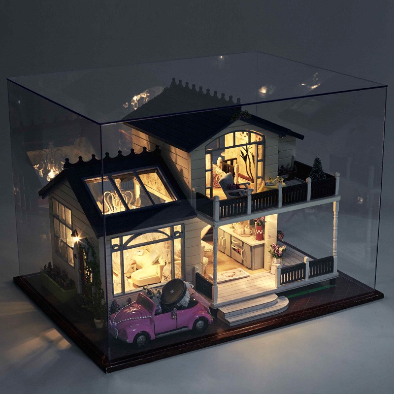 Mô hình nhà búp bê DIY Doll House Miniature_ Wisdom House Provence _Tặng TẤM CHE BỤI + KEO + CÓT NHẠC + CAR