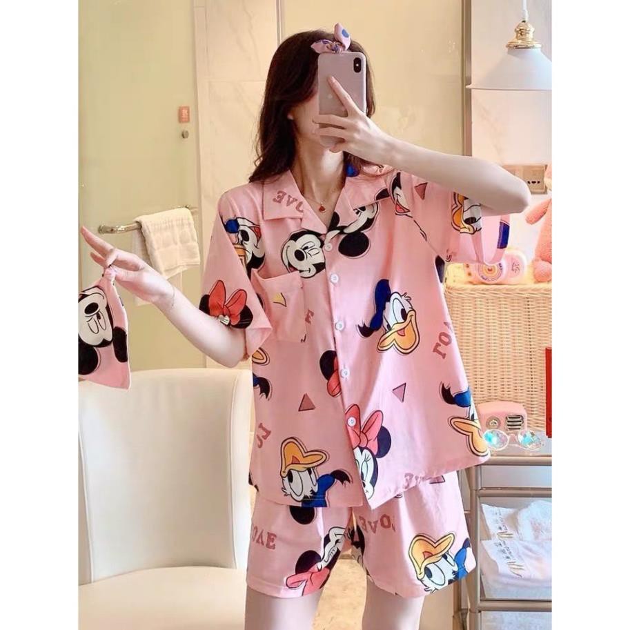 Bộ ngủ pijama hoạt hình cộc tay nữ - Set quần áo thun Pizama hình thú mặc nhà set ngủ mùa hè HOT