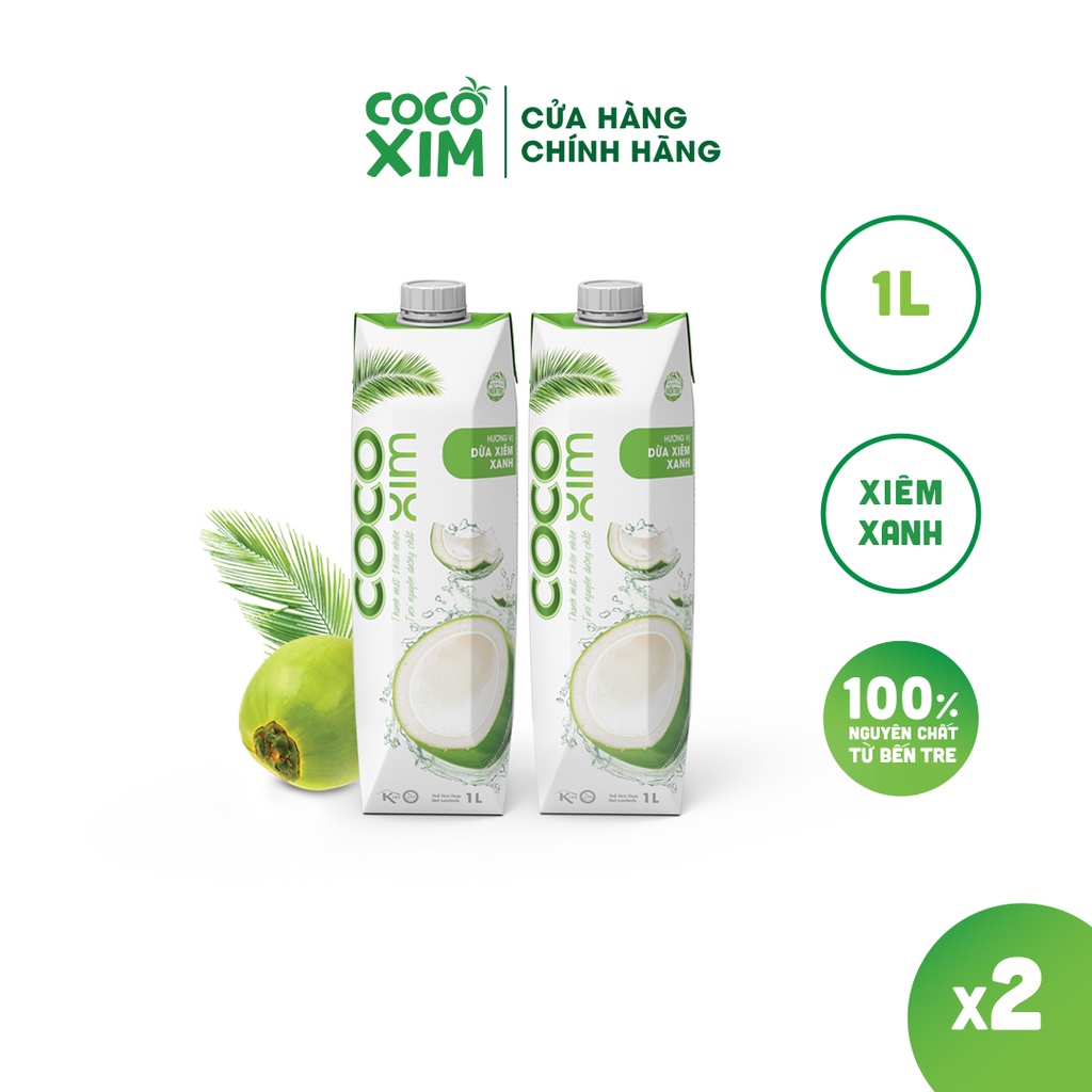 COMBO 2 Hộp Nước dừa đóng hộp Cocoxim Xanh dung tích 1000ml/Hộp