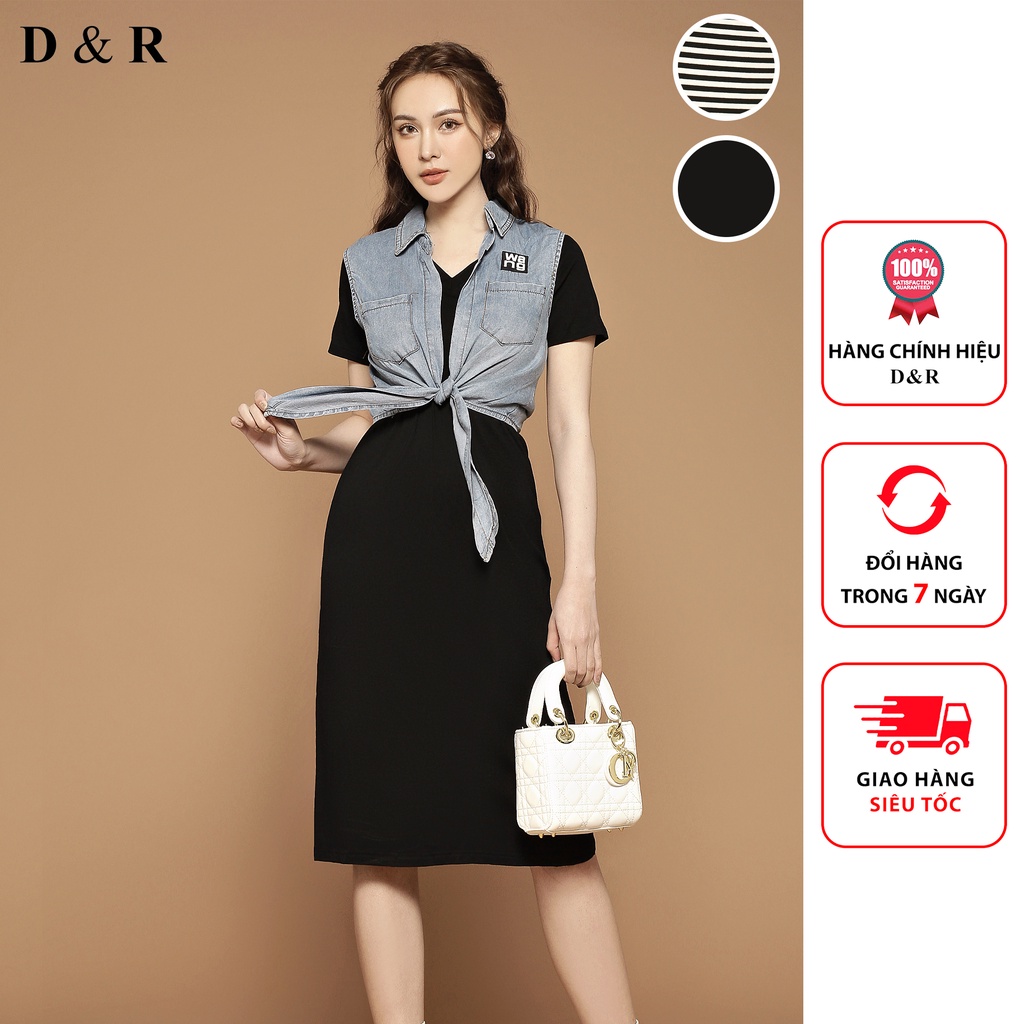 Đầm thun suông bigsize kèm áo khoác jean Quảng Châu cao cấp váy đi chơi đi cafe dự tiệc thương hiệu thời trang D&R D175