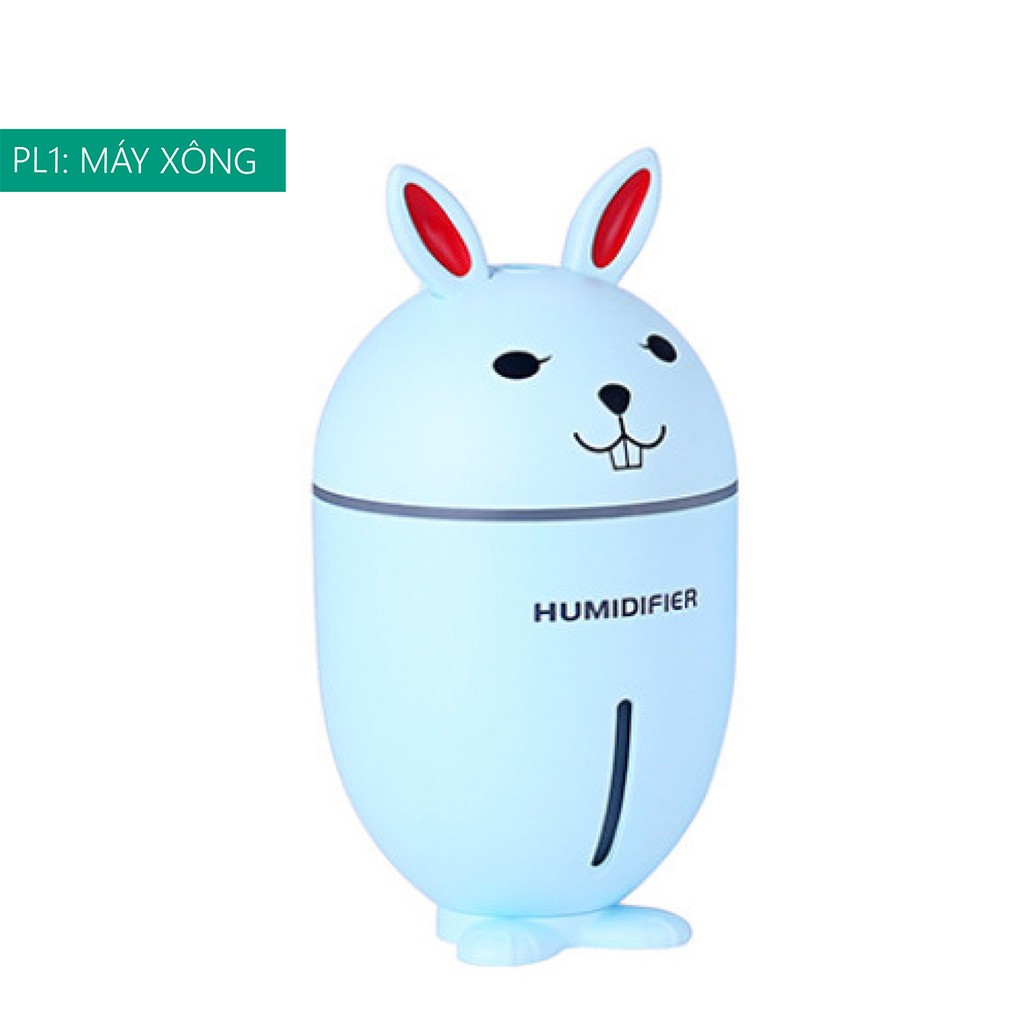 Máy Xông Tinh Dầu Hình Bé Thỏ Cute, Làm Ẩm Không Khí 4 Trong 1, Có Cổng Sạc USB (3 màu)