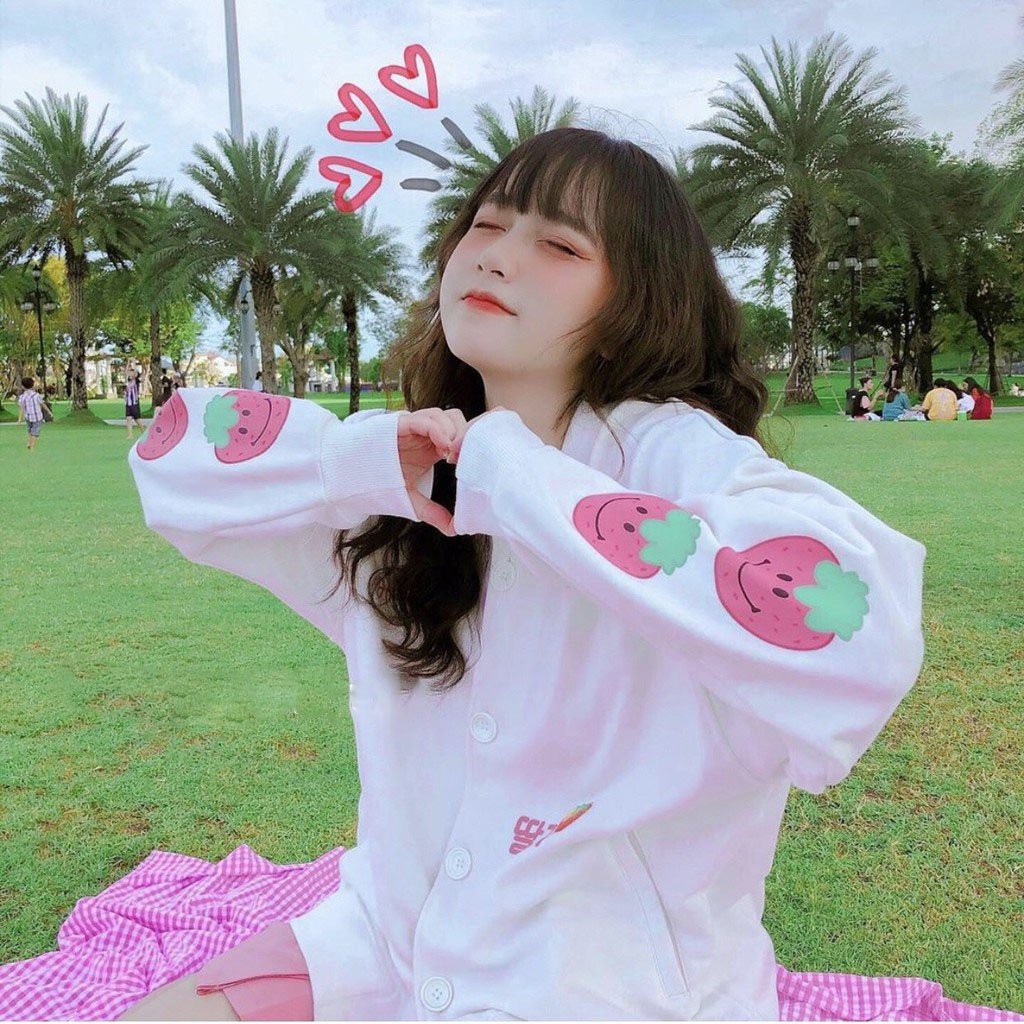 Áo Khoác Cardigan Nỉ Ngoại không xù loại 1 Túi Rộng in Hình Trái Tim Cực Kỳ Cute Mẫu Đang Hot 2021 Cardigan TRÁI DÂU | BigBuy360 - bigbuy360.vn