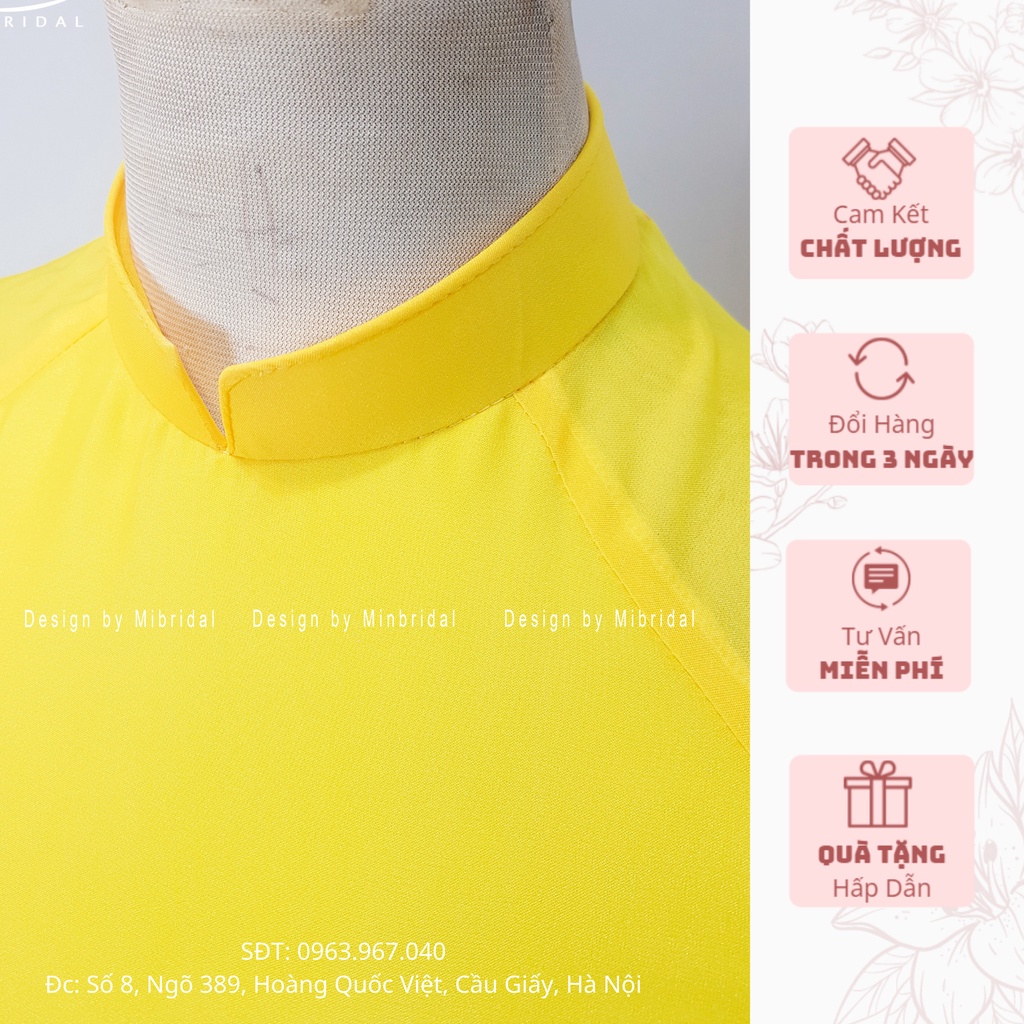 Ao Dài cách tân dáng xuông 4 tà chất liệu voan tơ óng in hoa văn màu vàng | BigBuy360 - bigbuy360.vn