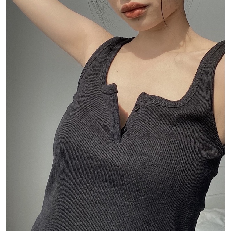 Áo Cúc gài kiểu ba lỗ croptop nữ chất liệu Thun gân Mỹ