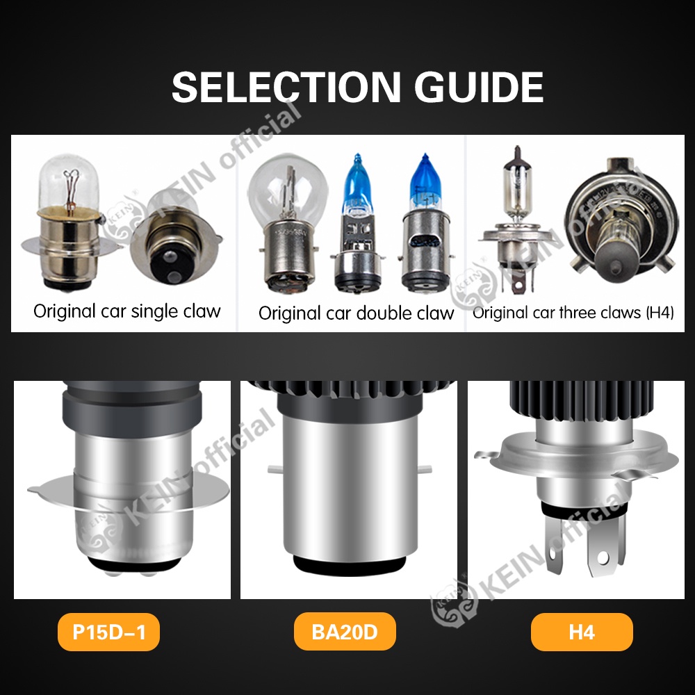KEIN Hai Màu BA20D Đèn Pha LED Xe Máy H4 LED Đèn Pha Xe Máy Bóng đèn Pha Có Chùm Sáng Cao Xe Máy 3000K 6000K Xe Tay Ga Phụ Kiện ATV Ngưng Tụ Đèn Sương Mù