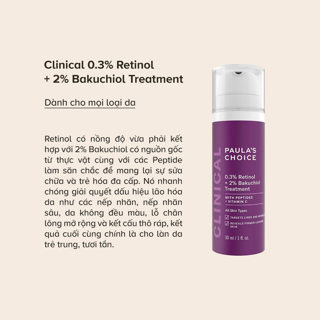 [PAULA'S CHOICE] Kem giúp làm giảm nếp nhăn và tái tạo da chứa 0.3% Retinol + 2% Bakuchiol Treatment (Mã 8015)