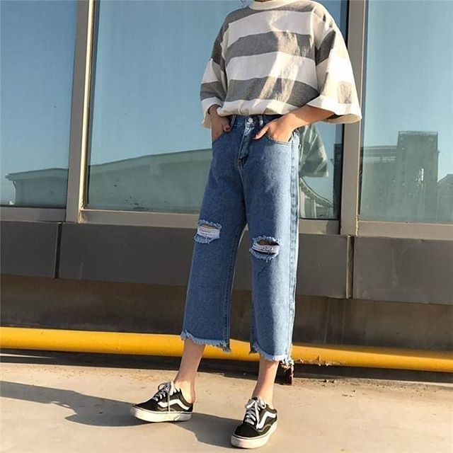 Hàng Sẵn_Quần jeans rộng chân ulzzang
