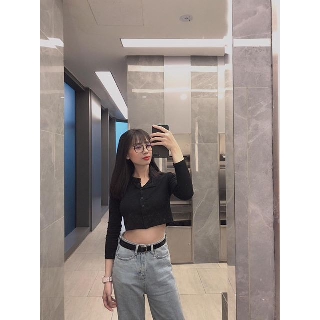 💗 Áo Croptop Tay Dài Cúc Ngực - Áo phông basic 💗