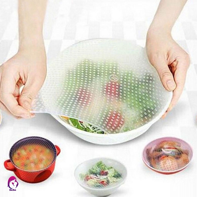 ❤Bộ 4 Miếng Silicone Đậy Tô Chén Đa Năng Tiện Dụng Cho Nhà Bếp