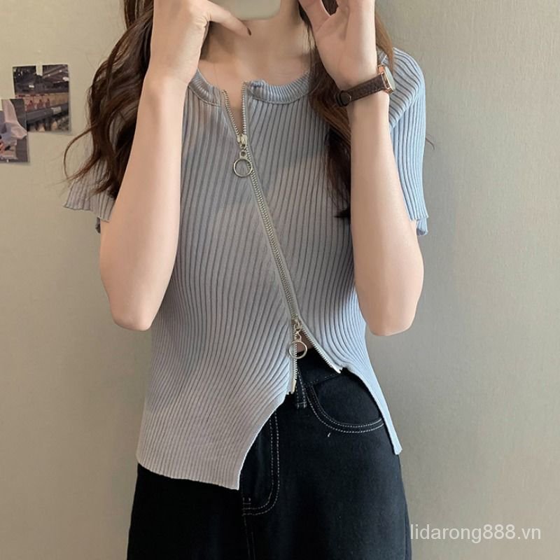 FamousChicTop2021New Short Summer Midriff-Baring Short Sleeve Women's Fashionable Design Niche Knitted Cardigan z13P