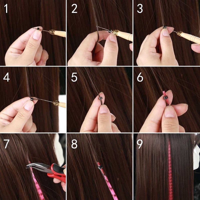 Set 10 tóc giả nối dài WIGSIN màu cầu vồng cỡ 16inch thời trang cá tính cho nữ