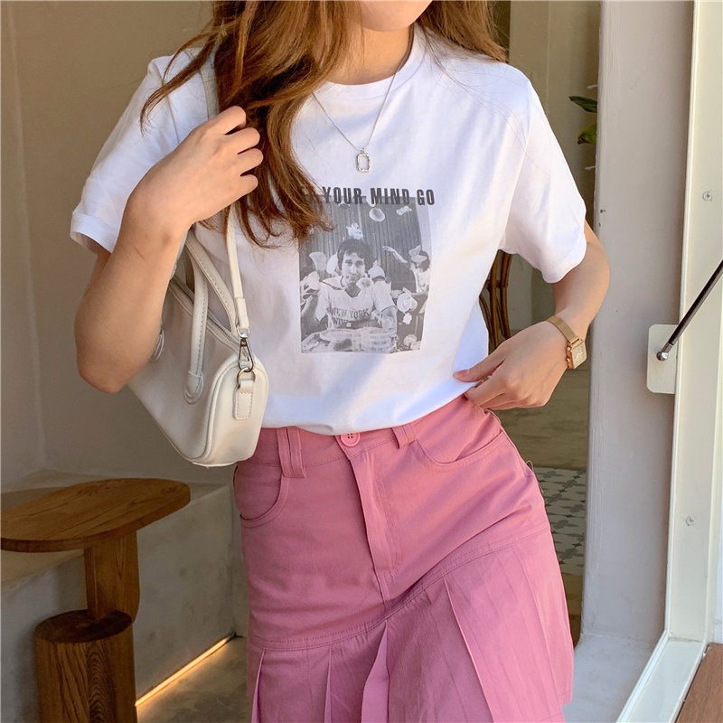 Áo Thun Tay Ngắn Cổ Tròn In Họa Tiết retro Dành Cho Nữ