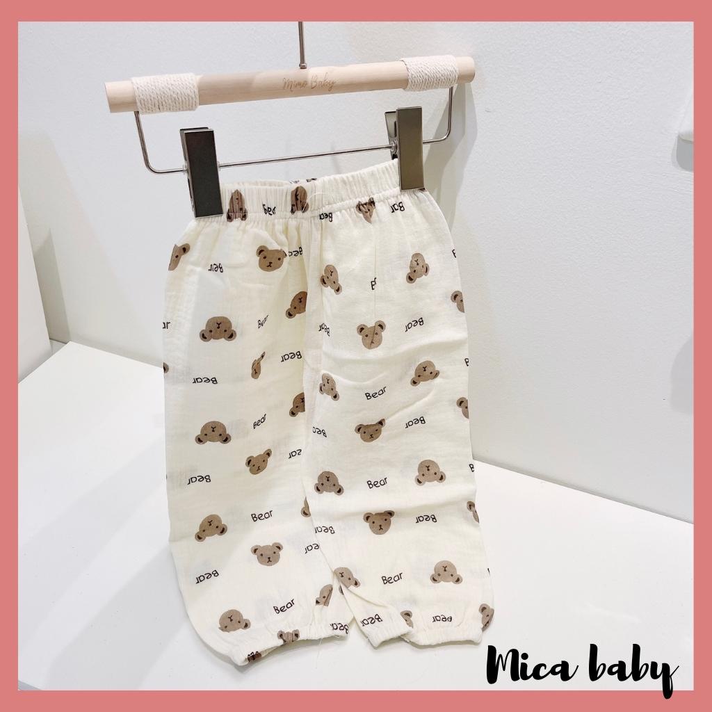 Quần dài cho bé trai bé gái dáng boom chất vải xô Muslin QA41, quần boom trẻ em bo chun Mica baby
