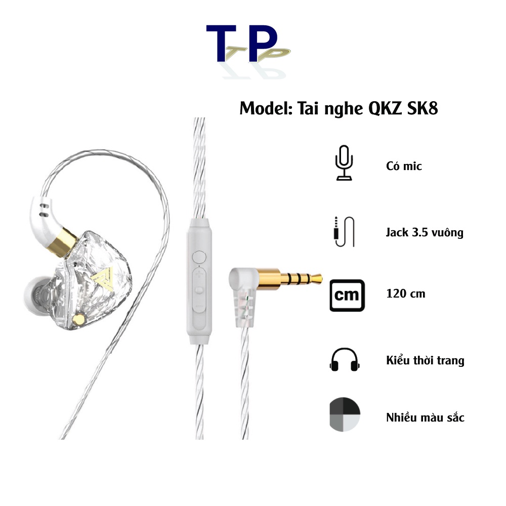 Tai nghe thời trang trẻ QKZ SK8, mic Hifi, Super Bass Rock, jack cắm vuông