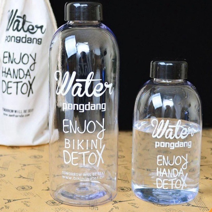 Bình nước Detox đẹp " Water Pongdang" 1000 ml ( màu trong suốt ) - Kèm 1 Túi Vải