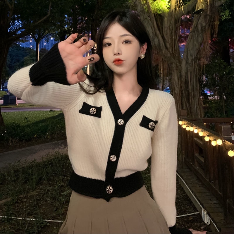 Áo khoác cardigan dệt kim tay dài cổ chữ V dáng rộng thời trang mùa thu mới cho nữ