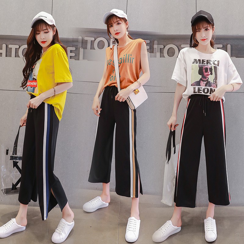 Quần Dài Lưng Cao Kẻ Sọc Xẻ Tà Phong Cách Hàn Quốc Size S-6Xl