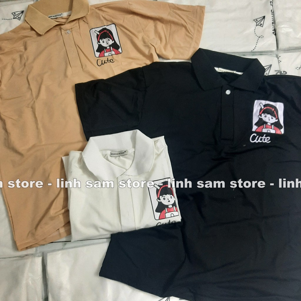 Áo thun POLO nữ tay lỡ có cổ phông form rộng freesize unisex mặc đi học, cặp, nhóm, lớp in hình CÔ GÁI chữ CUTE | BigBuy360 - bigbuy360.vn