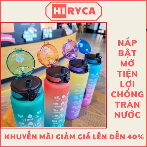 Bình nước 1 lít, bình đựng nước cute thể thao tập gym đi học có ống hút bằng nhựa HI.RYCA BN_Gop3