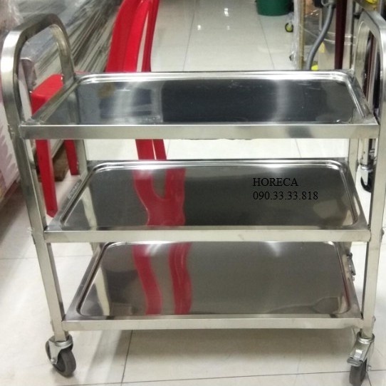 Xe đẩy thức ăn inox 3 tầng dùng để di chuyển thức ăn ra bàn