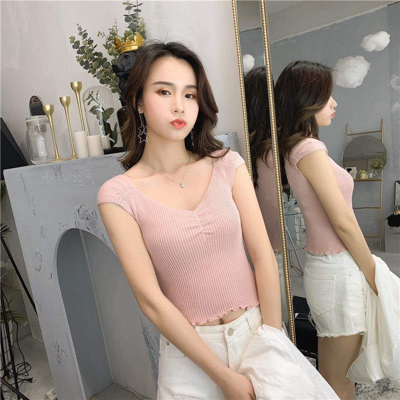 Áo Dệt Kim Cổ Chữ V Sát Nách Phong Cách Hồng Kông Trẻ Trung Cho Nữ