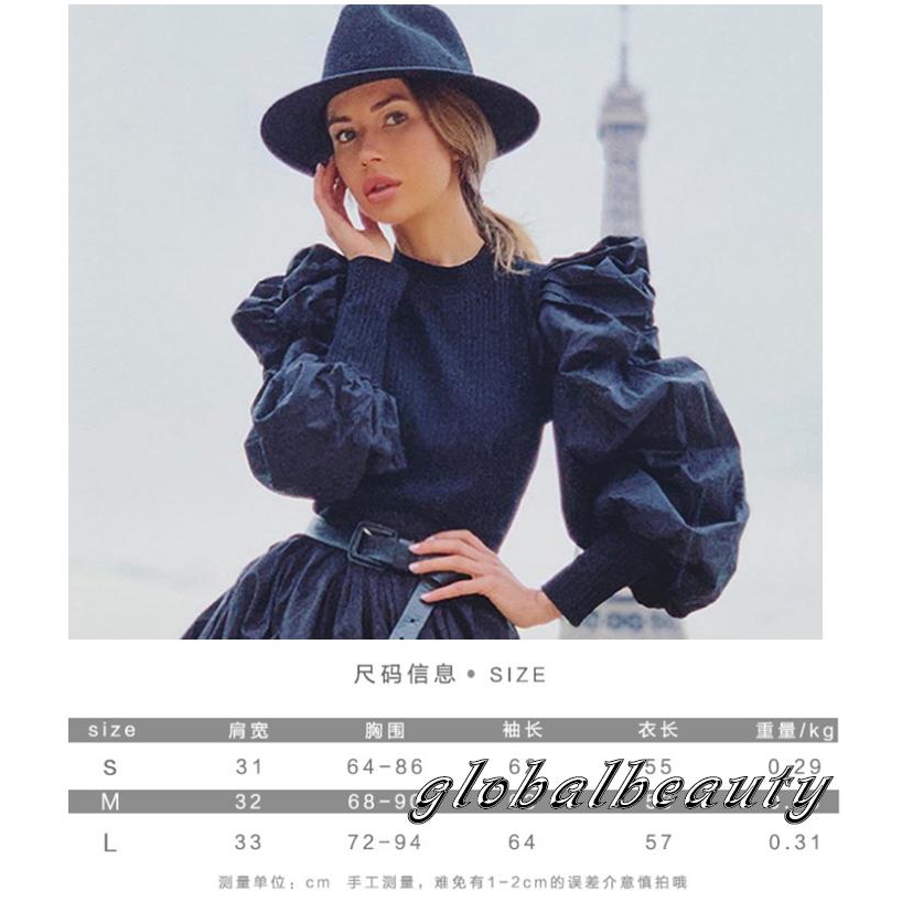 ☛✈ღFashion Womens Puff Sleeve Jumper Ladies Casual High Round Tops T-Shirt Blouse | BigBuy360 - bigbuy360.vn