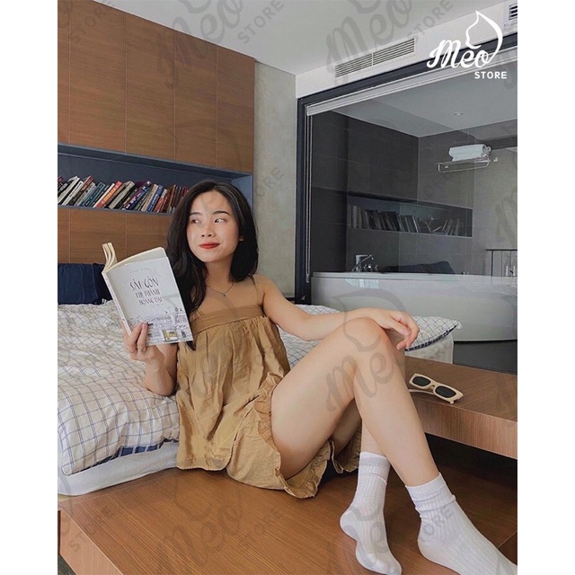 Đồ bộ hai dây chất đũi mặc nhẹ xinh. | BigBuy360 - bigbuy360.vn