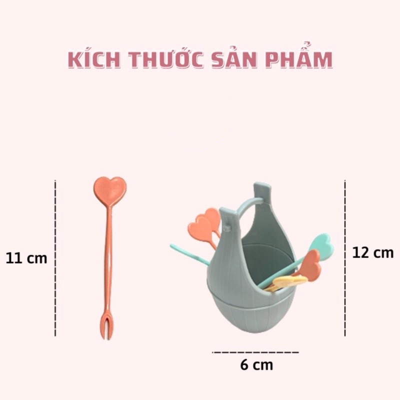 Bộ 10 chiêc dĩa ăn trái cây Việt Nhật (3399) dễ thương hình trái tim ở cán cầm, Dĩa xiên hoa quả tiện lợi