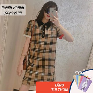 Đầm Bầu Váy Bầu Mùa Hè Có Cổ Kẻ Caro Dáng Suông Công Sở Đi Chơi Đi Làm HD2818 Honey Mommy