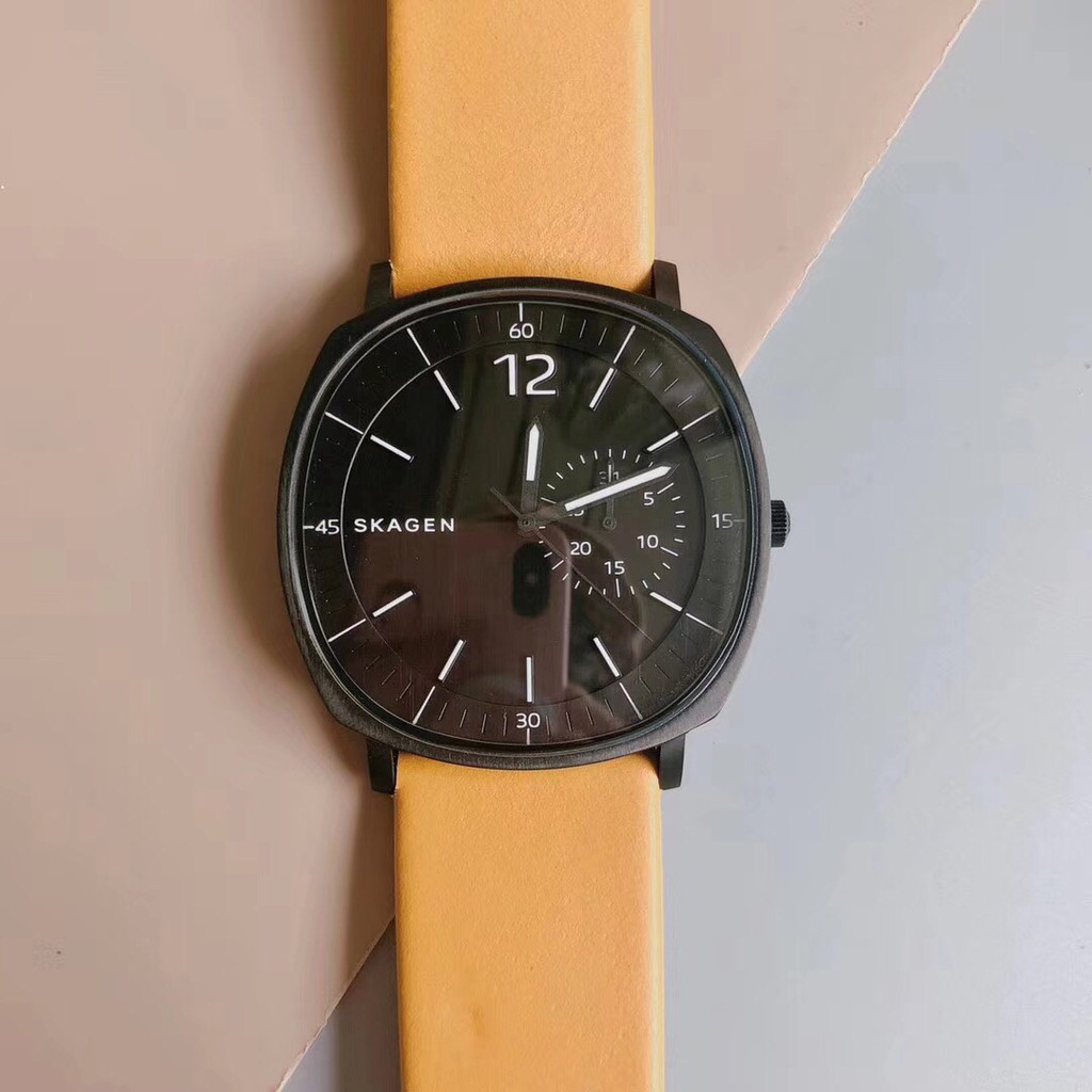 đồng hồ nam skagen skw6257 mặt đen dây da màu nâu