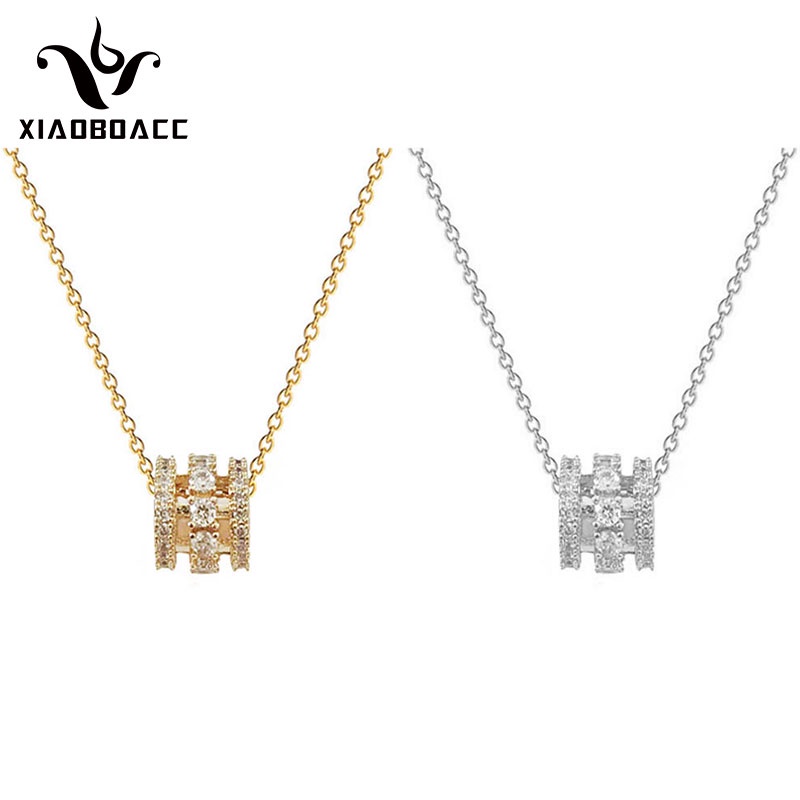 XiaoboACC Vòng Cổ Thép Titan Mạ Vàng Đính Kim Cương Giả - 38CM+6CM