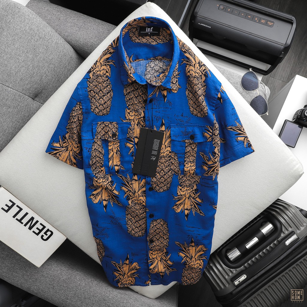 Áo Sơ Mi Nam INF Ngắn Tay Họa Tiết, Chất Vải Cotton Dày Dặn Cao Cấp, SM004826, SOMEHOW