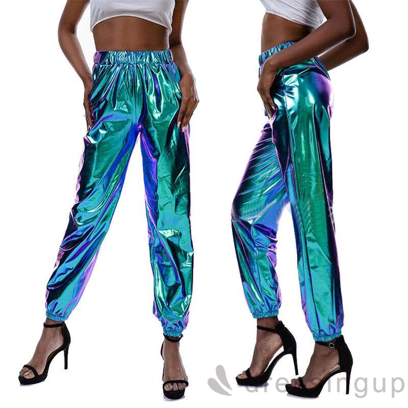 Quần Jogger Lưng Cao Thiết Kế Màu Sáng Bóng Cho Phái Nữ