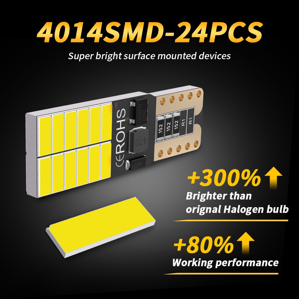 Set 2 Bóng Đèn LED T10 4014 24SMD Ánh Sáng Trắng Dành Cho Ô Tô