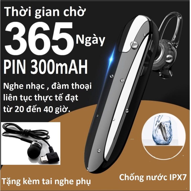 Tai nghe bluetooth, không dây Chống nước, Pin 300mAh, Đàm thoại 48h, Nghe nhạc 36h