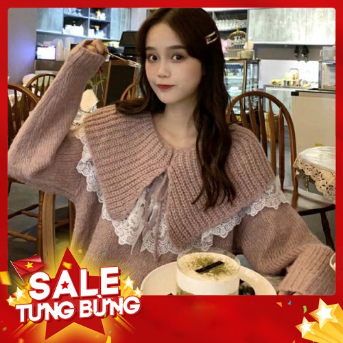 _ Áo len chất mịn đẹp cổ áo bánh bèo pha ren tiểu thư nhẹ nhàng nữ tính (CÓ VIDEO & ẢNH THẬT) - Hàng nhập khẩu