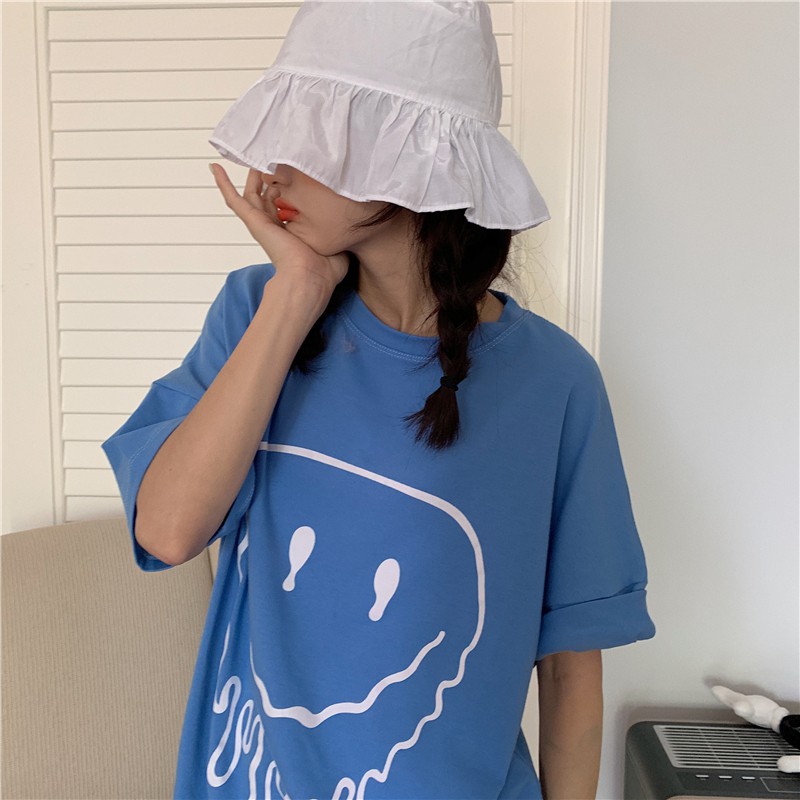 Áo thun nữ tay ngắn cổ tròn hình mặt cười ulzzang