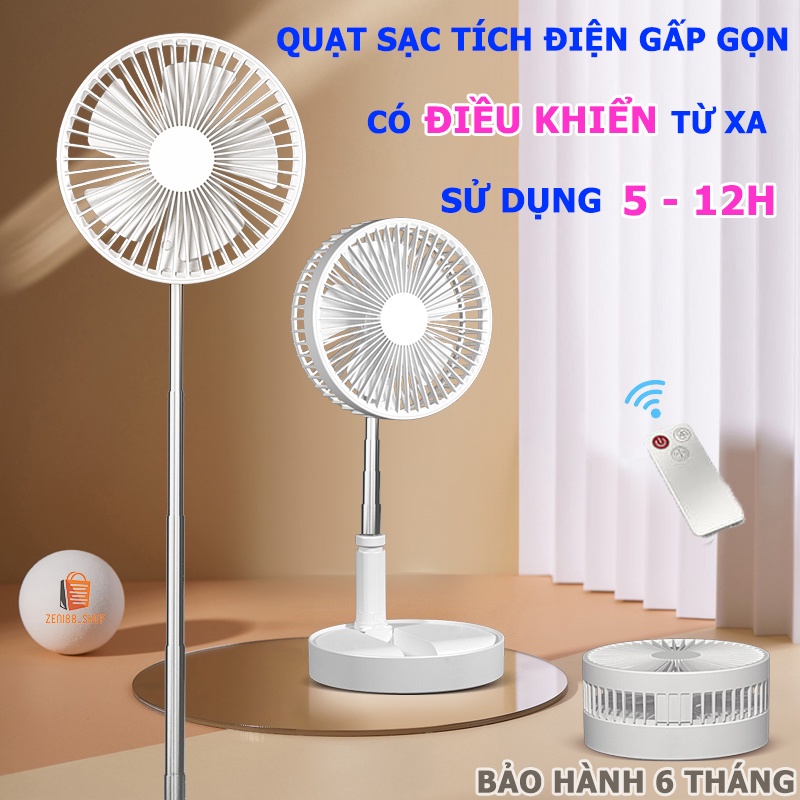 Quạt Tích Điện Gấp Gọn Đa Năng, Pin 7200mAh, 4 Chế Độ Gió, Có Điều Khiển Từ Xa Minashop