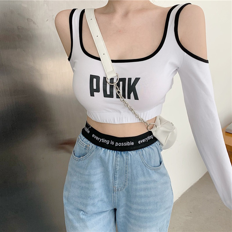 Áo thun ngắn tay dài thiết kế cổ chữ U dáng ôm thời trang Hàn Quốc