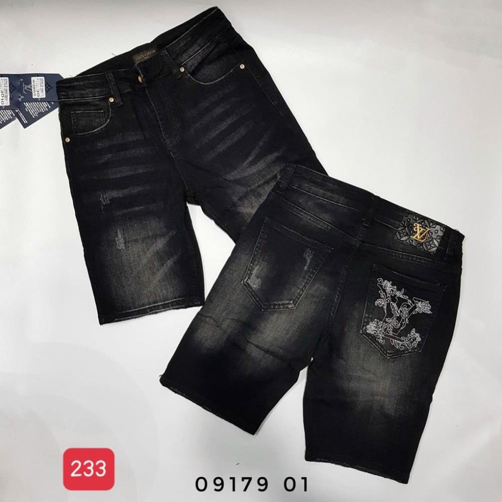 Quần short jean nam logo thêu màu đen chất bò - quần bò ngắn nam co giãn thời trang cao cấp Luty_shop90 ms226 new