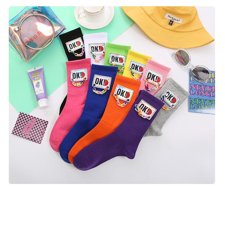 Vớ Cotton Cổ Cao Vừa Nhiều Màu Sắc Tươi Sáng Phong Cách Đường Phố Thời Trang Xuân Thu Chất Lượng Cao Phong Cách Mới 2022