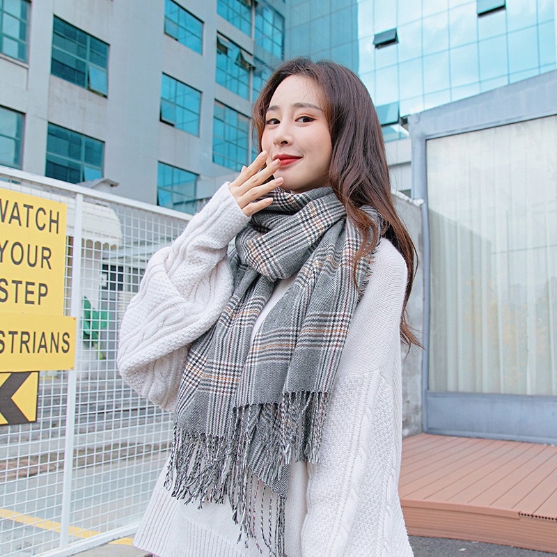 Khăn len kẻ phong cách Hàn Quốc Unisex 2021