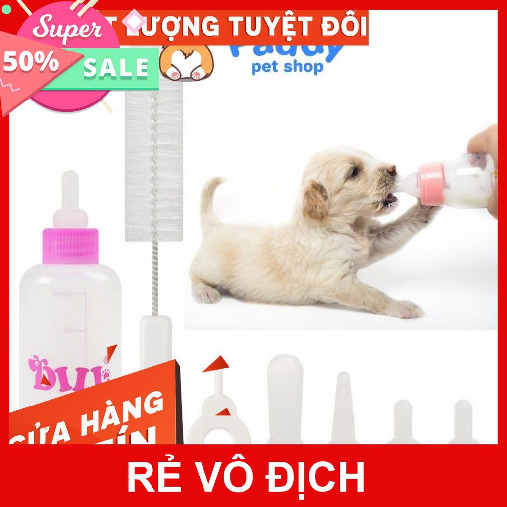 [ RẺ VK-L]Set bình bú sữa 5 món cho chó mèo con 60ml